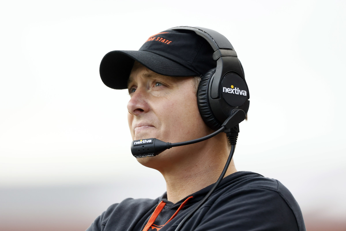 Nov 13, 2021; Corvallis, Oregon, USA; Oregon State interim defensive coordinator Trent Bray looks on during the first half against the Stanford Cardinal at Reser Stadium. Mandatory Credit: Soobum Im-USA TODAY Sports